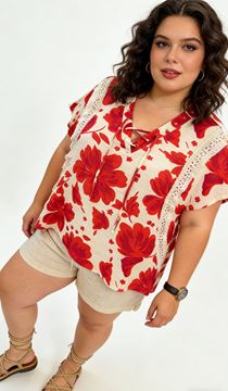 Picture of LOOSE VISCOSE BLOUSE LACE UP COLLAR, PERFECT FOR SUMMER